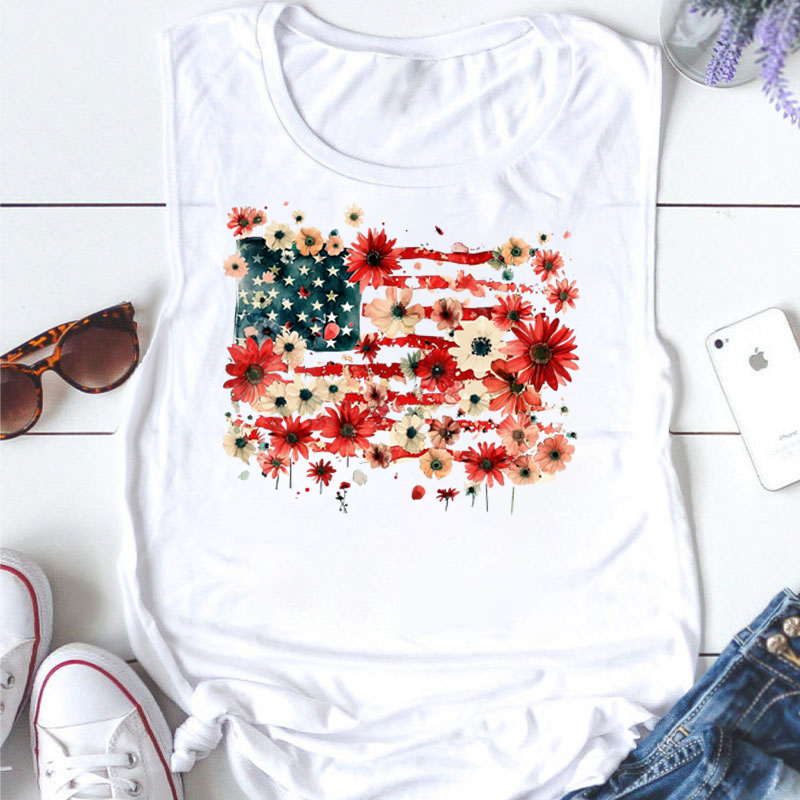 American Flag Floral Teacher Tank Top