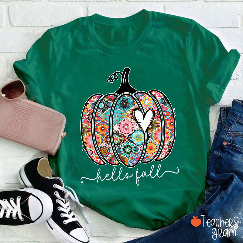 Personalized Text Flowers Pumpkin Fall Teacher T-Shirt