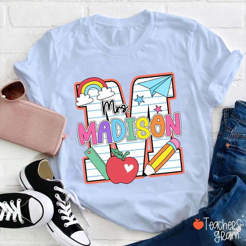 Personalized Name Initials Design Cute Icon Teacher T-Shirt