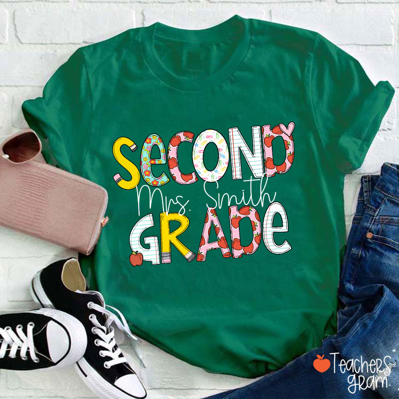 Personalized Natural Flowers Grade Teacher T-Shirt