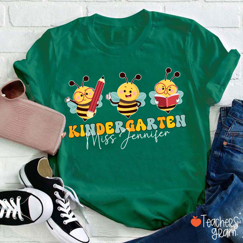 Personalized Cute Bee Name And Grade Teacher T-Shirt