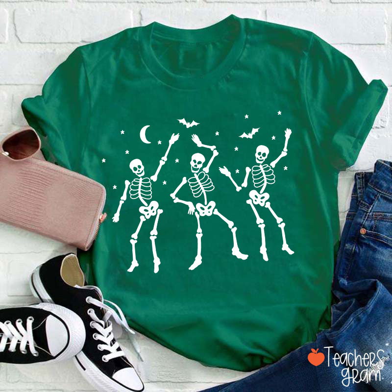 Dance Skeleton Bat Halloween Teacher T-Shirt