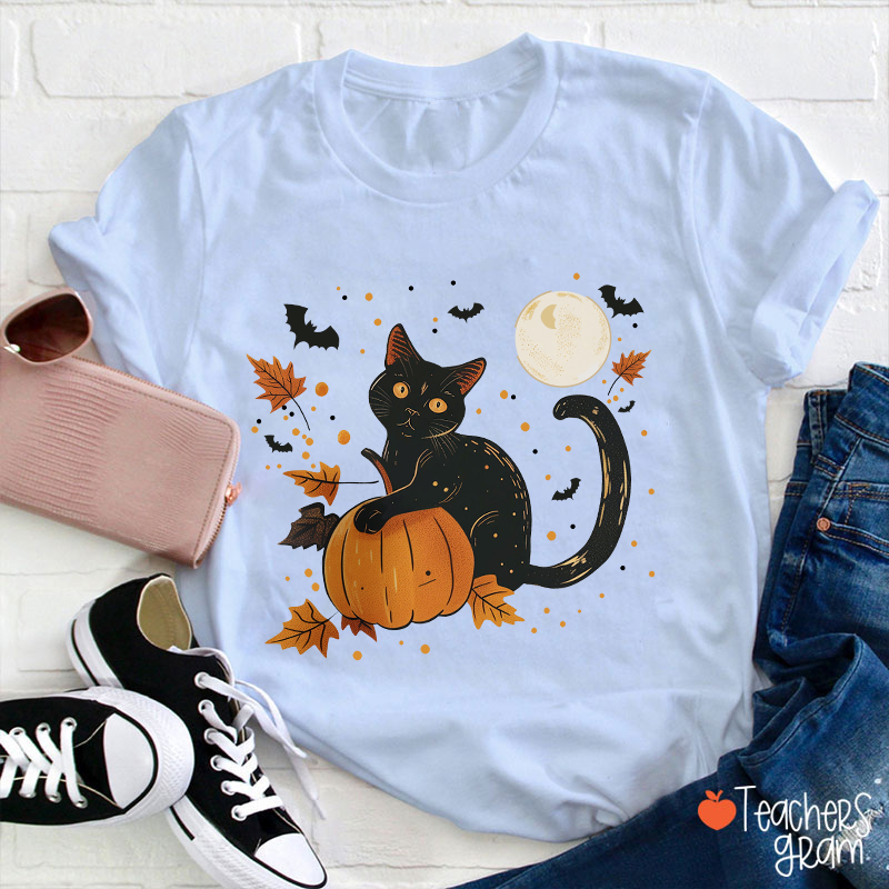 Black Cat Full Moon Teacher T-Shirt