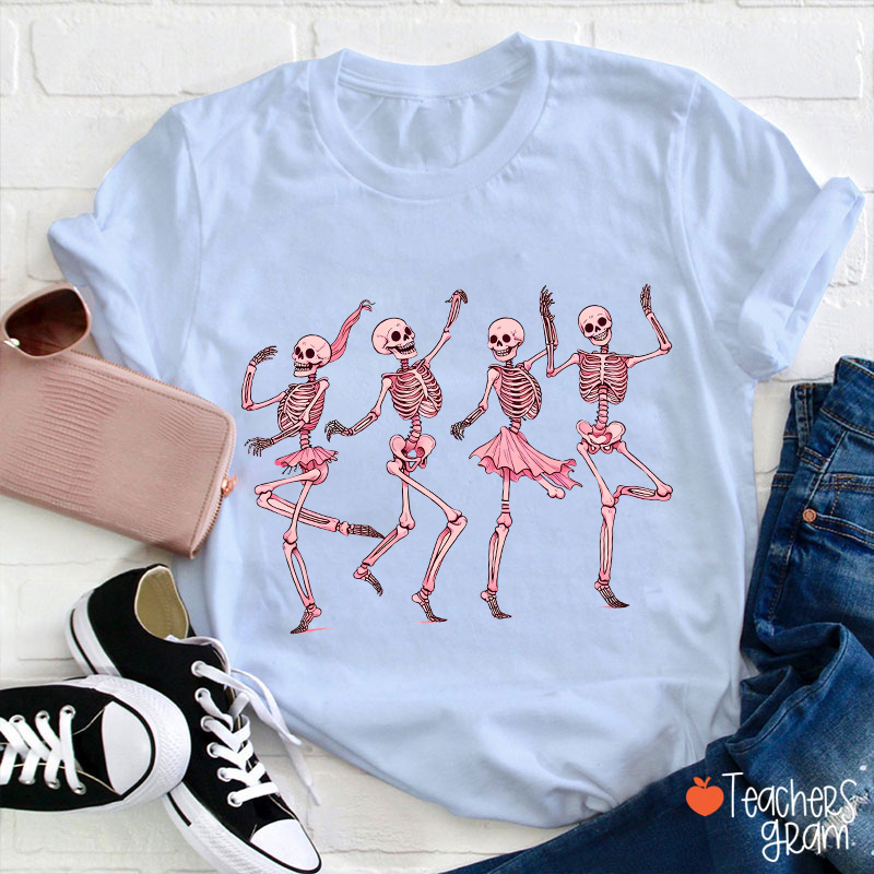 Pink Dancing Skeleton Teacher T-Shirt