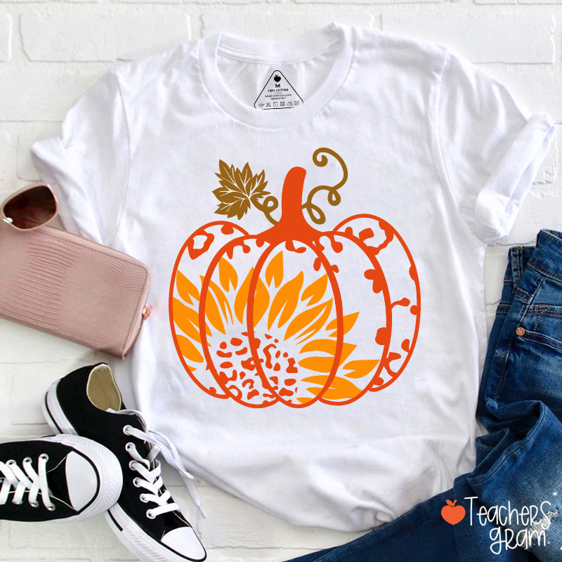 Sunflower And Pumpkin Teacher T-Shirt