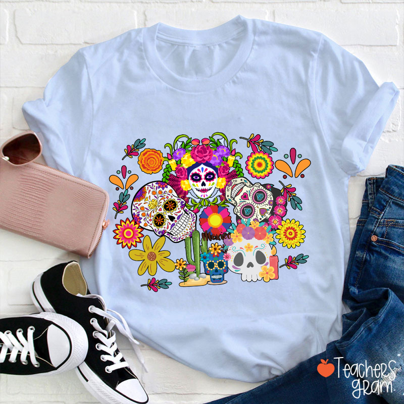 Colorful Skull Mexico Halloween Spanish Teacher T-Shirt