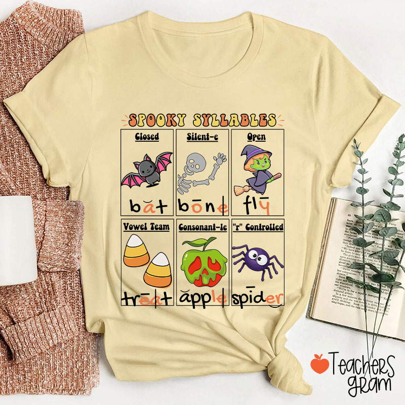 Halloween Reading Spooky Syllables Teacher T-Shirt