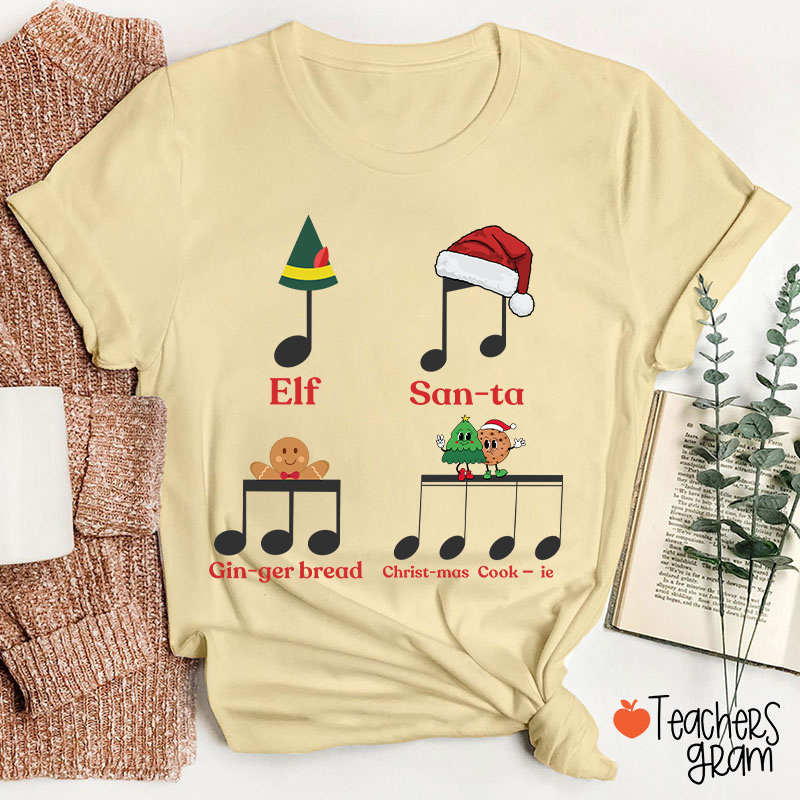 Elf Santa Music Note Teacher T-Shirt
