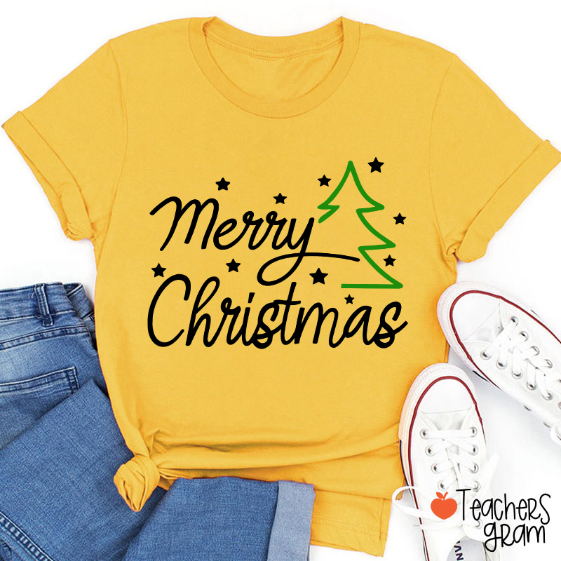 Merry Christmas Snow Tree Teacher T-Shirt