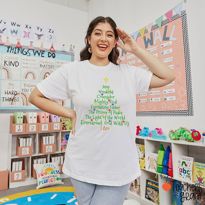 Jesus Wonderful Christmas Tree Teacher T-Shirt