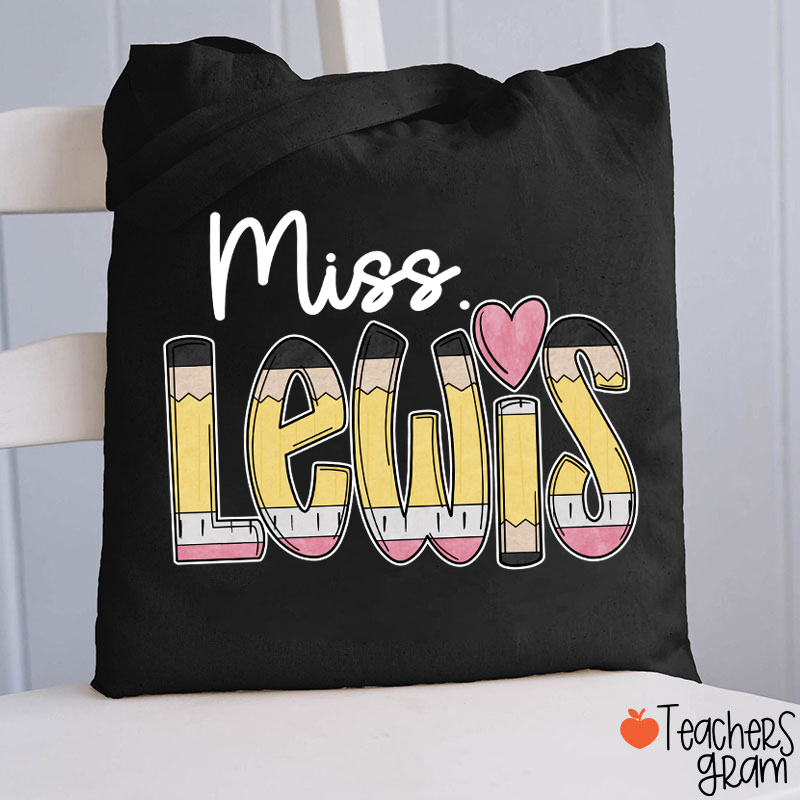 Personalized Pencil Name Teacher Tote Bag