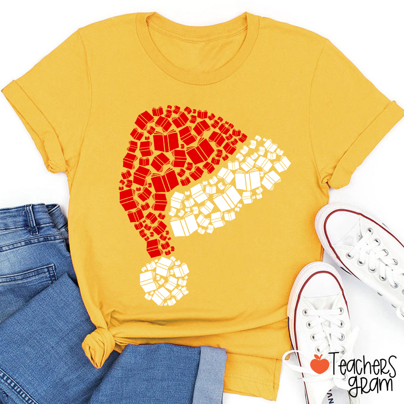 Book Christmas Hat Christmas Teacher T-Shirt