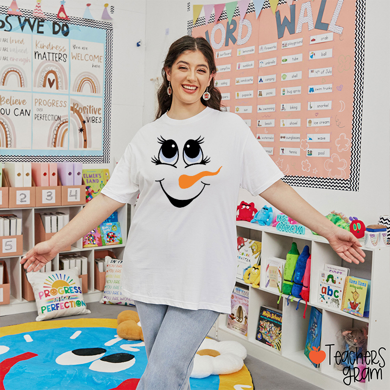 Snowman Smiley Face Teacher T-Shirt