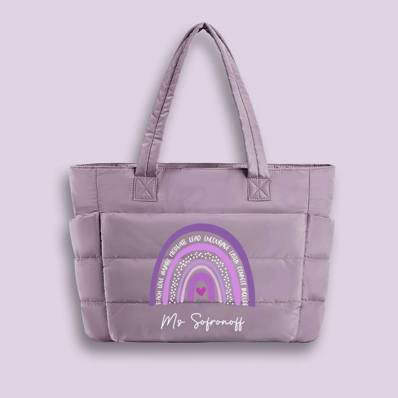 Personalized Red Rainbow Teacher's Ability Teacher Puffy Tote Bag