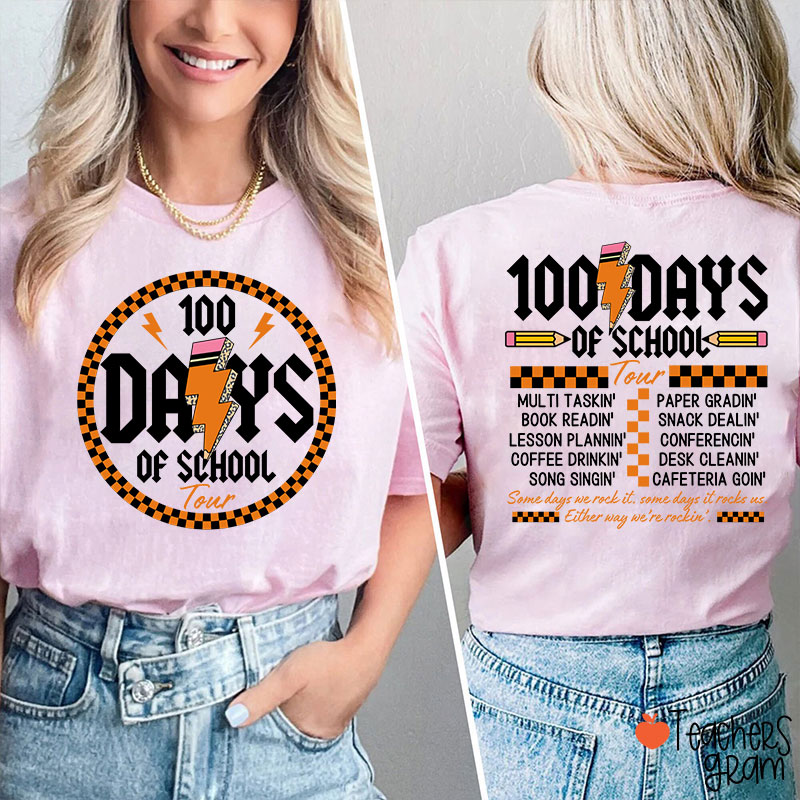 100 Days Of School Tour Teacher Two Sided T-Shirt