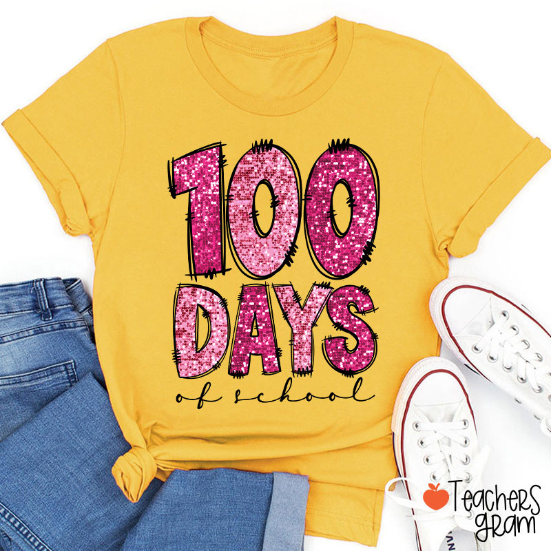 Glitter 100 Days Of School Teacher T-Shirt