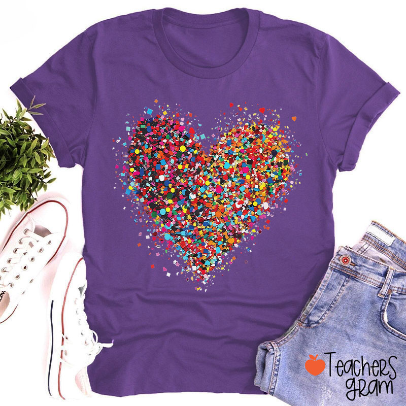Confetti Heart Valentines Day Teacher T-Shirt