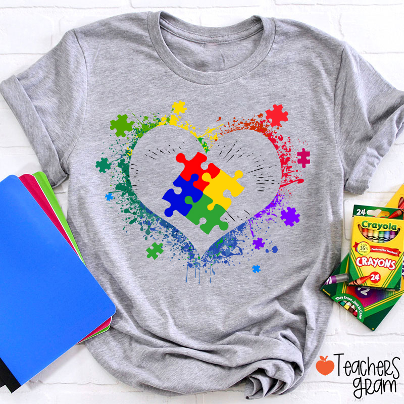 Autism Awareness Love Heart Teacher T-Shirt