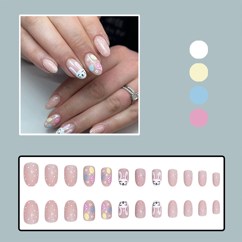 24pcs Oval Rabbit Easter Egg Teacher Fake Nail