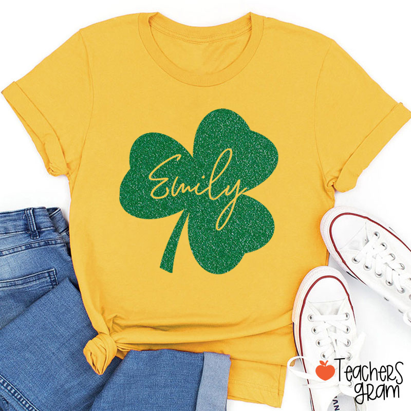 Personalized Clover Glitter Teacher T-Shirt