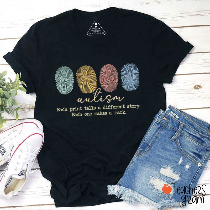 Autism Each Print Tells A Different Story Teacher T-Shirt