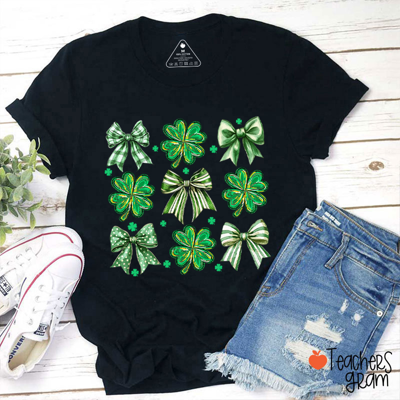 Four Leaf Clover Bow Teacher T-Shirt