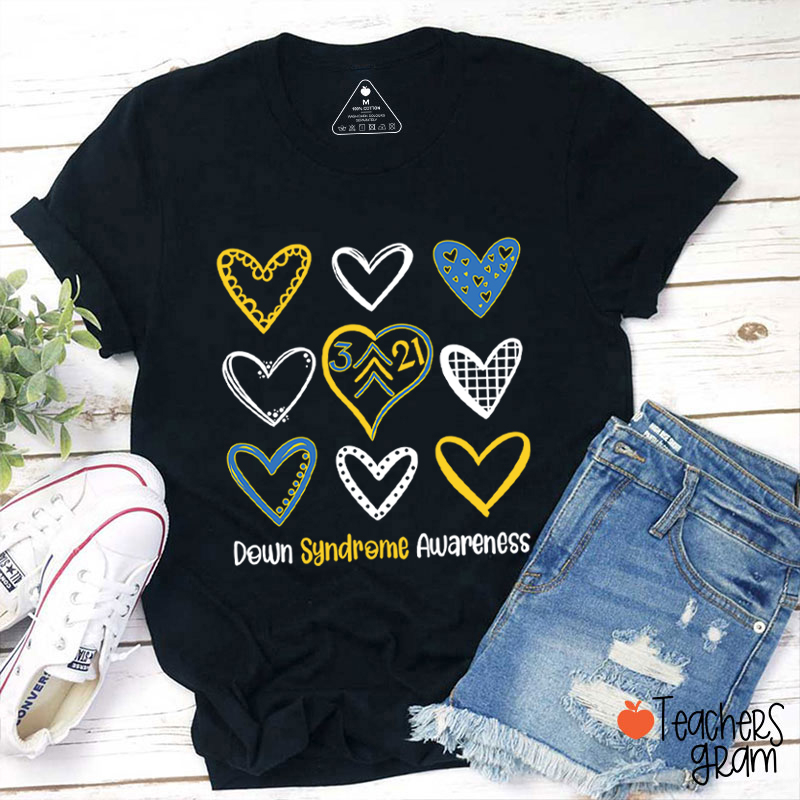 Down Syndrome Awareness Heart Teacher T-Shirt