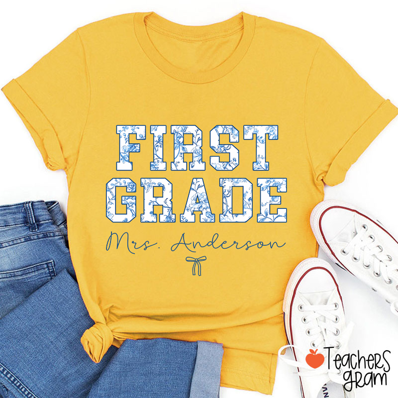 Personalized Name And Grade Trendy Teacher T-Shirt