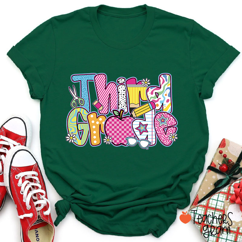 Personalized Grade Apple First Day Teacher T-Shirt