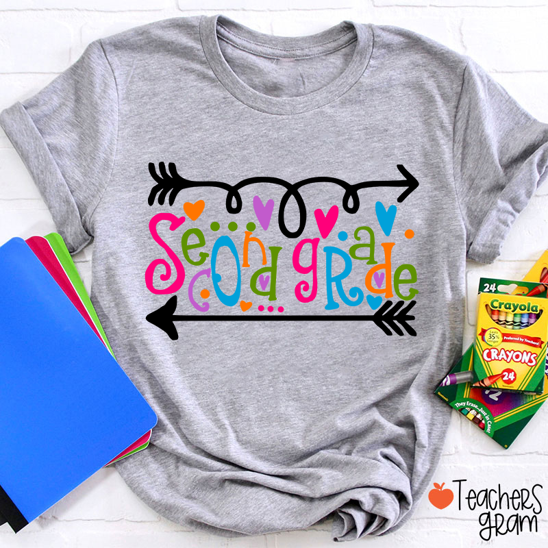 Personalized Grade Curly Font Teacher T-Shirt