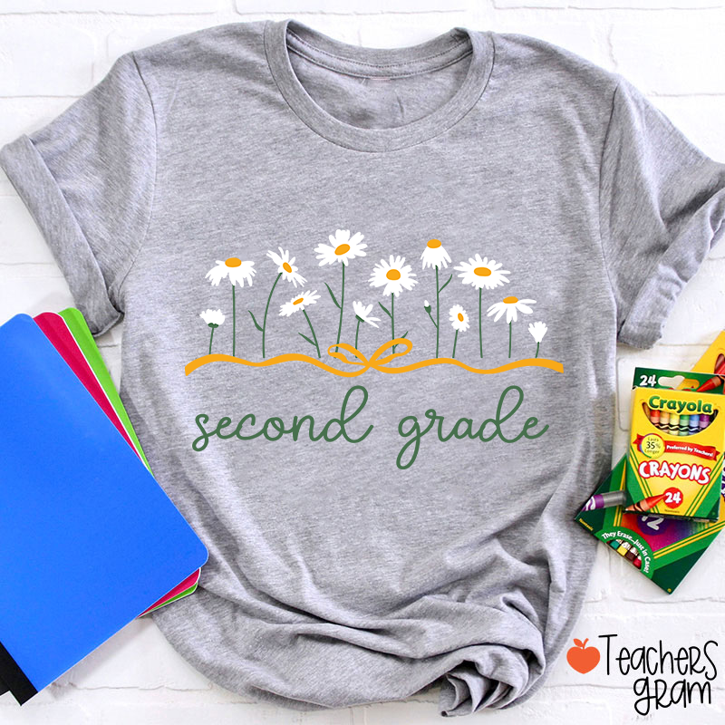Personalized Grade Daisy Bow Teacher T-Shirt