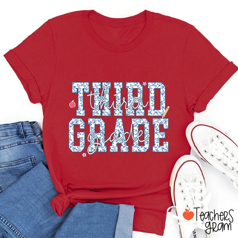 Personalized Grade Blue And White Porcelain Teacher T-Shirt