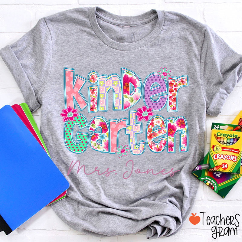 Personalized Grade Flowers Font Teacher T-Shirt