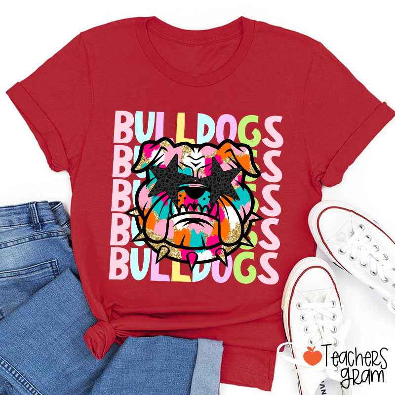 Personalized Mascot Colorful Leopard Print Star Eyes Teacher T-Shirt