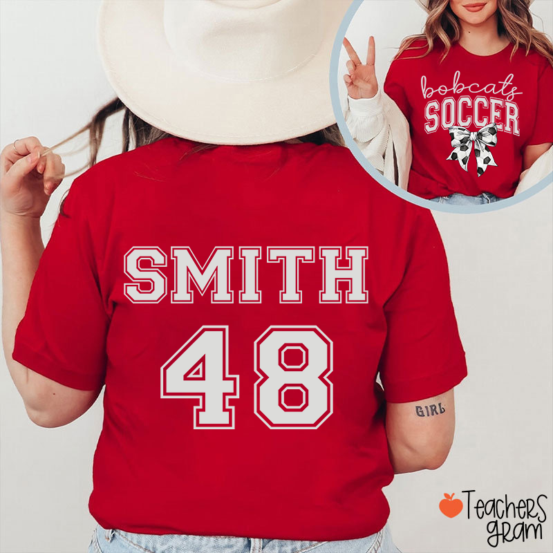 Personalized Mascot And Sport Bow Game Day Teacher Two Sided T-Shirt