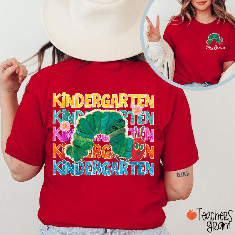 Personalized Grade And Name Cute Caterpillar Teacher Two Sided T-Shirt