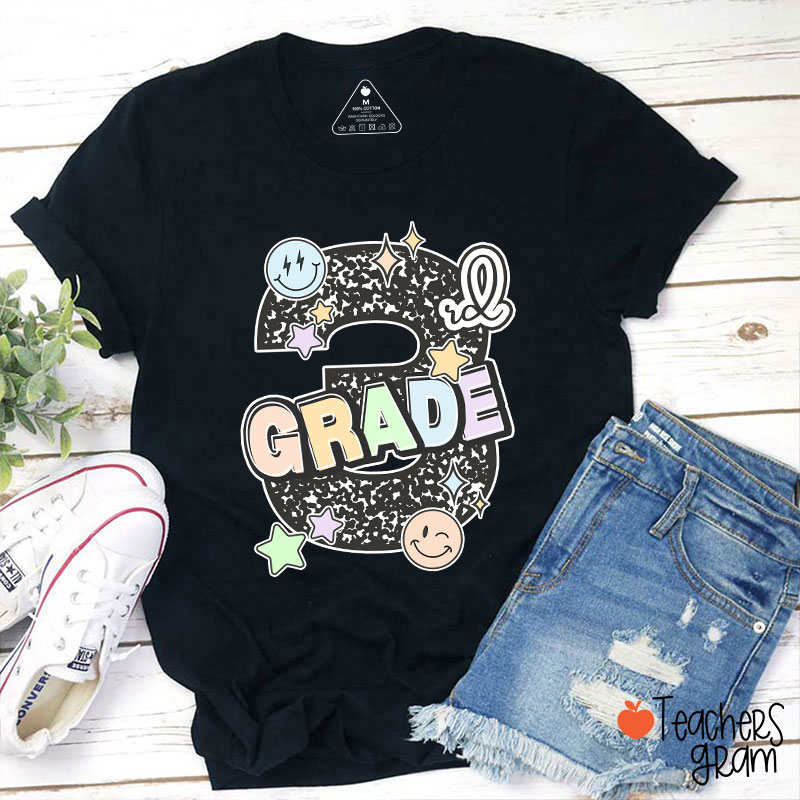 Personalized Grade Smiley Star Teacher T-Shirt