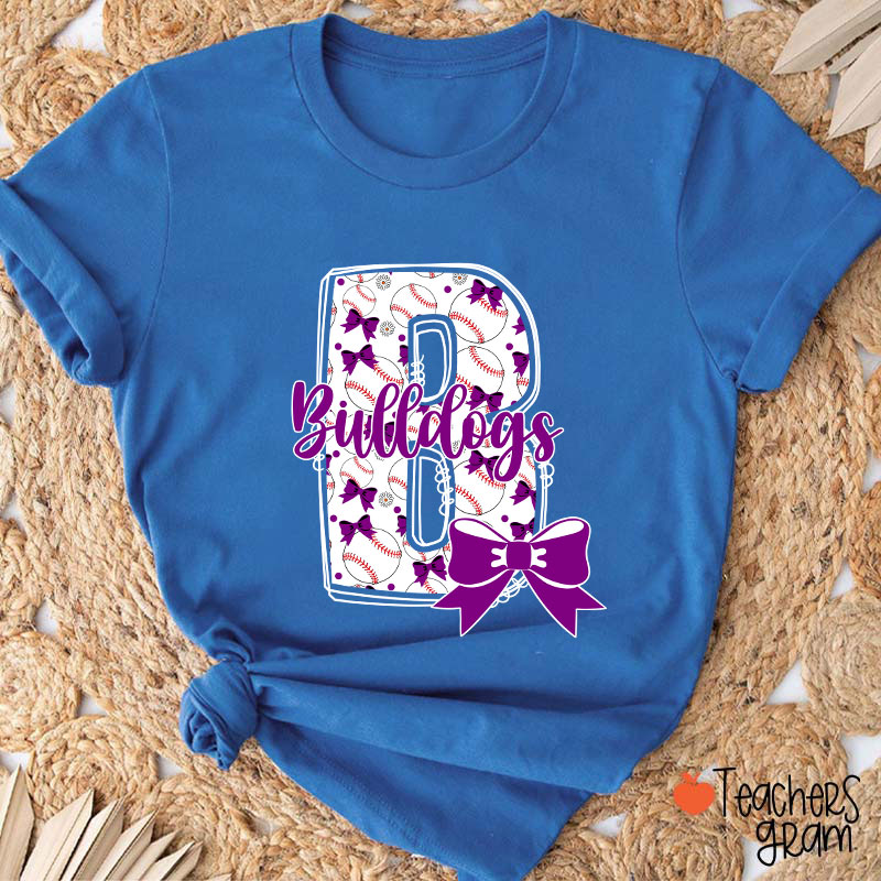 Personalized Mascot And Sport Initials Bow Teacher T-Shirt