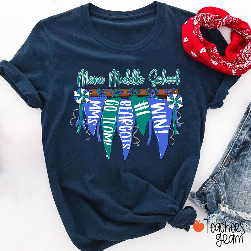 Personalized Mascot Pennant Banner Flag Teacher T-Shirt