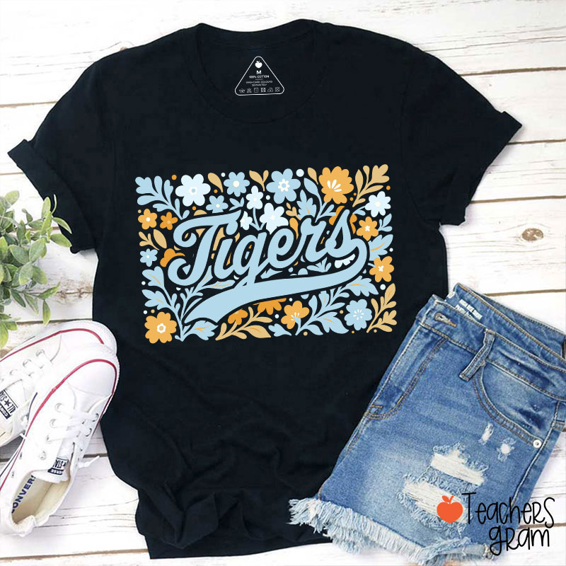 Personalized Mascot Flowers School Spirit Teacher T-Shirt