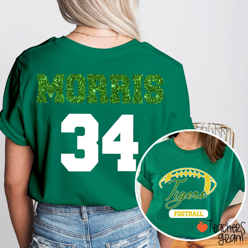 Personalized Mascot And Sport Imitation Glitter Teacher Two Sided T-Shirt