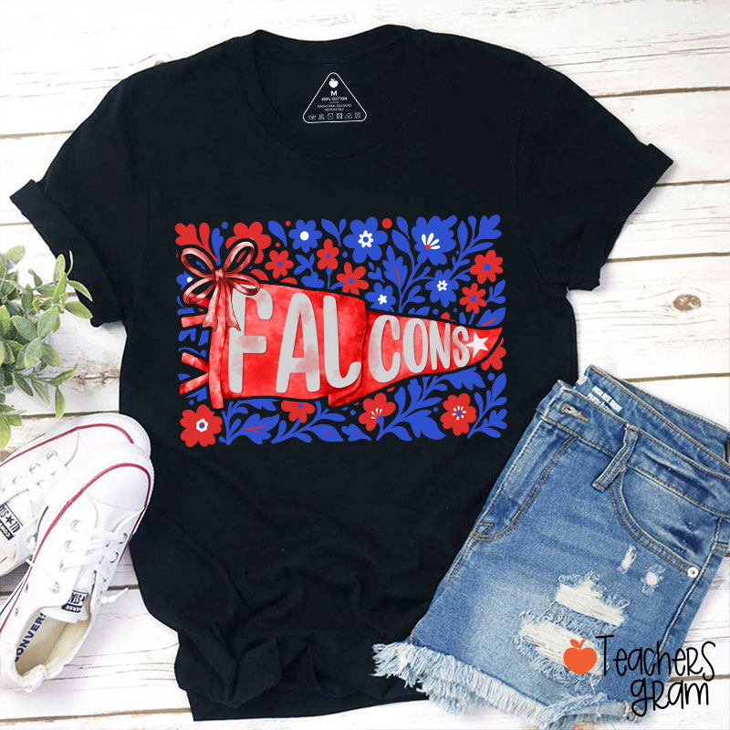 Personalized Mascot Pennant Flowes School Spirit Teacher T-Shirt