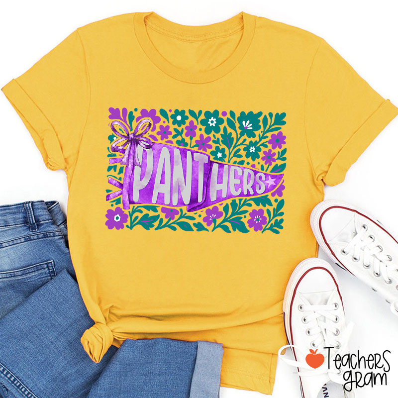 Personalized Mascot Pennant Flowes School Spirit Teacher T-Shirt