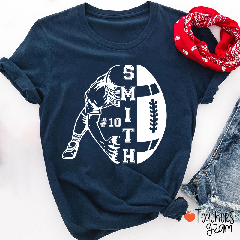 Personalized Name And Number Football Game Day Teacher T-Shirt Sale-Teachersgram