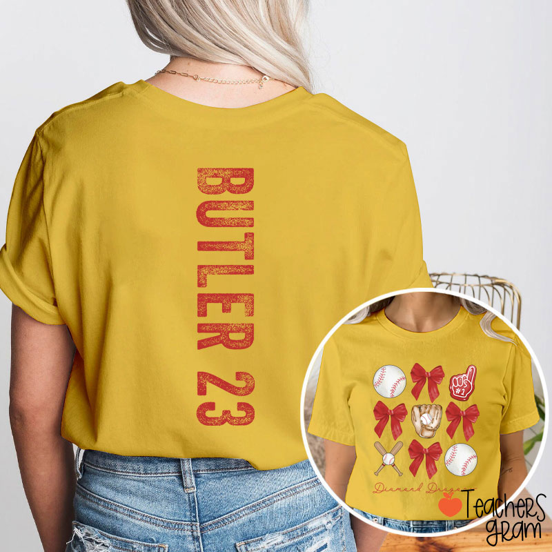 Personalized Team Name And Sport Bow Game Day Teacher Two Sided T-Shirt