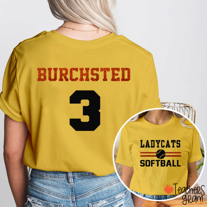 Personalized Mascot And Sport Imitation Glitter Teacher Two Sided T-Shirt