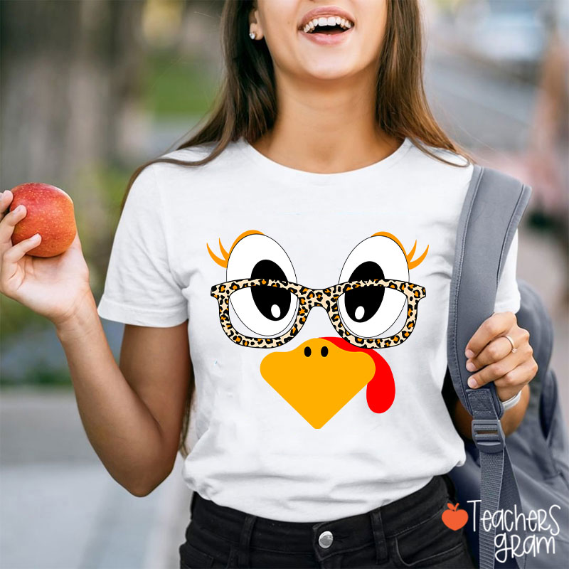 Turkey With Leopard Print Glasses Teacher T-Shirt