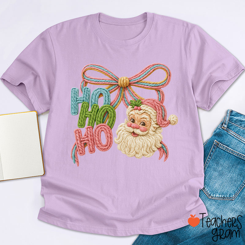 Faux Yarn Ho Ho Ho Merry Christmas Teacher T-shirt