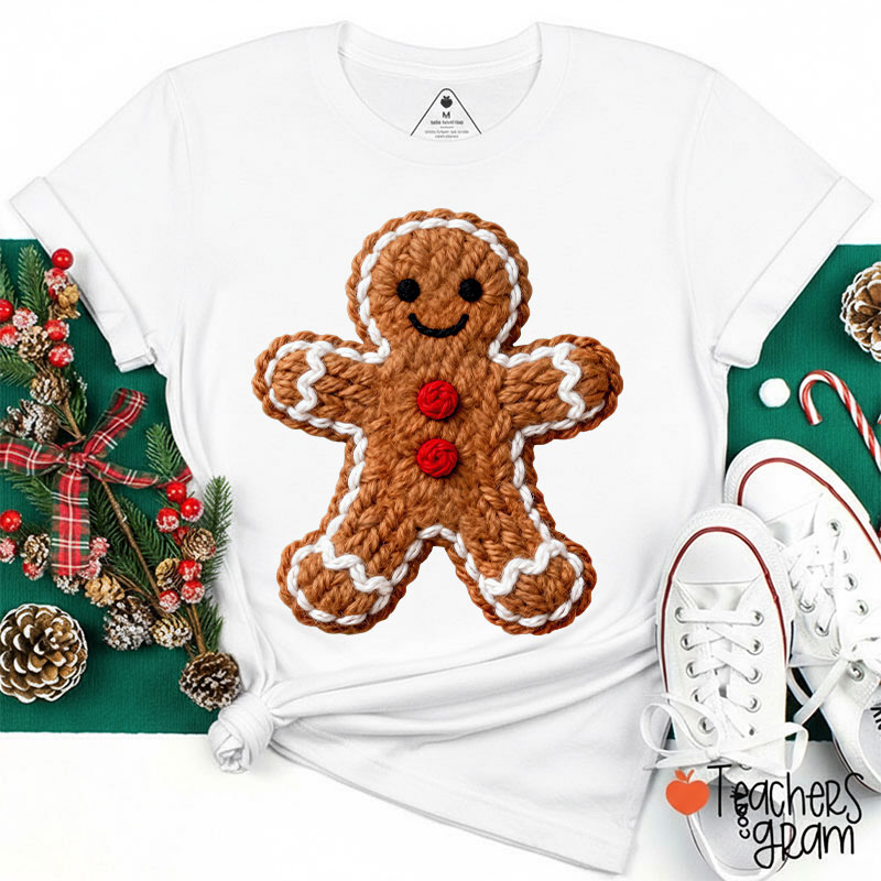 Faux Yarn Gingerbread Man Teacher T-Shirt