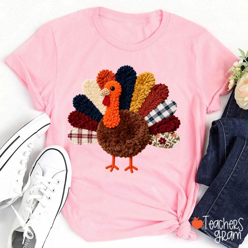 Faux Yarn Turkey Teacher T-shirt